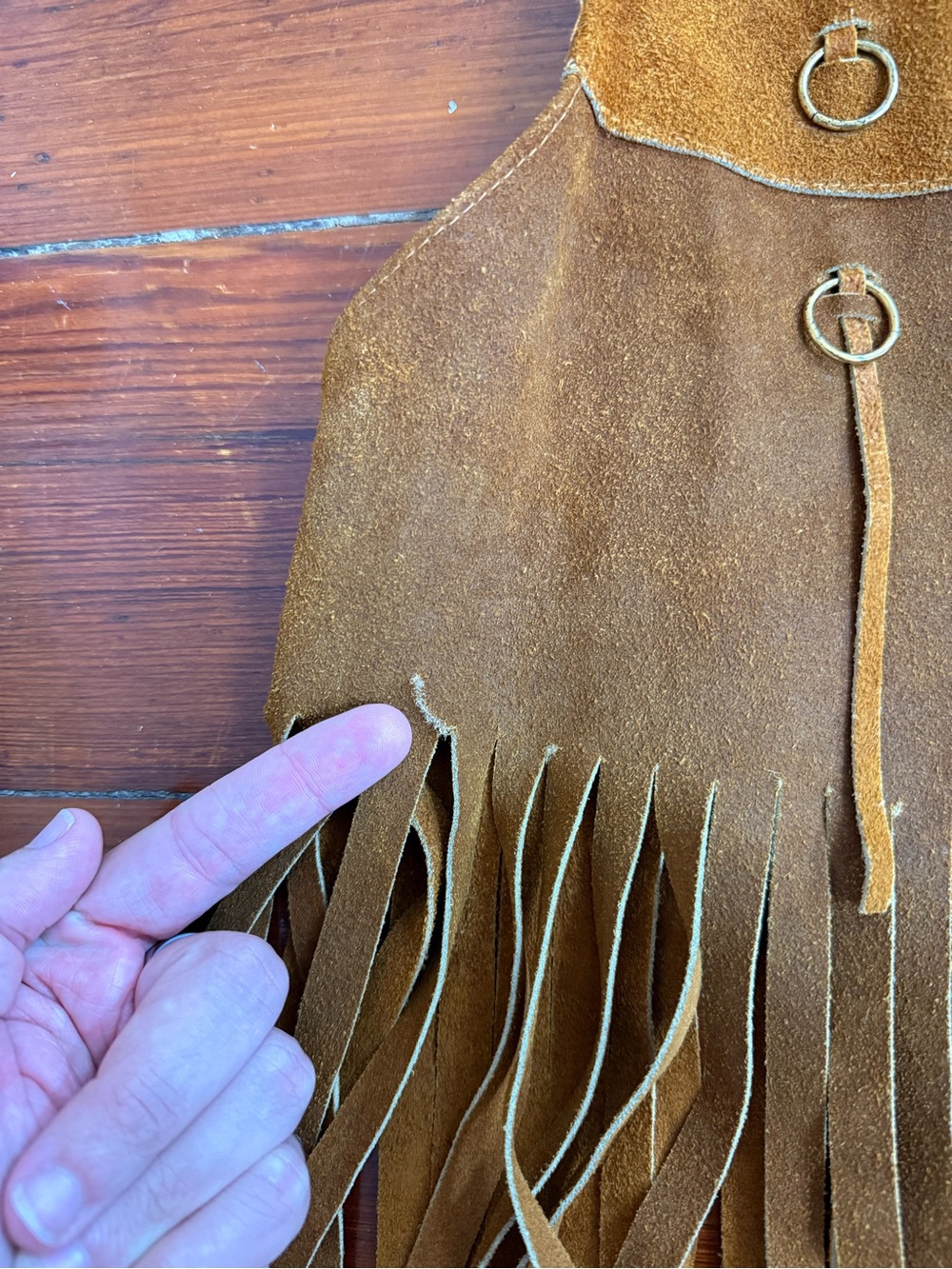Vintage 70s Genuine Suede Leather Fringe Western Boho Festival Vest S/M 💛🍄 - Picture 9 of 11